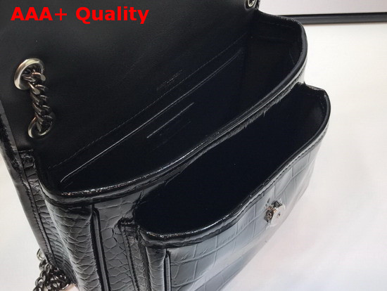 Saint Laurent Niki Baby in Crocodile Embossed Patent Leather Black Replica