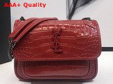 Saint Laurent Niki Baby in Crocodile Embossed Patent Leather Red Replica