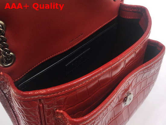 Saint Laurent Niki Baby in Crocodile Embossed Patent Leather Red Replica