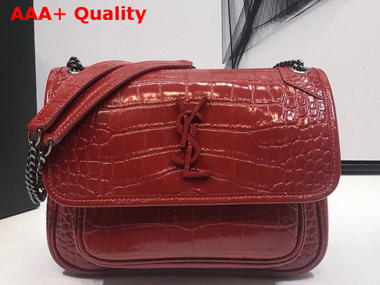 Saint Laurent Niki Baby in Crocodile Embossed Patent Leather Red Replica