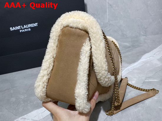 Saint Laurent Niki Baby in Nubuck and Shearling Natural Replica