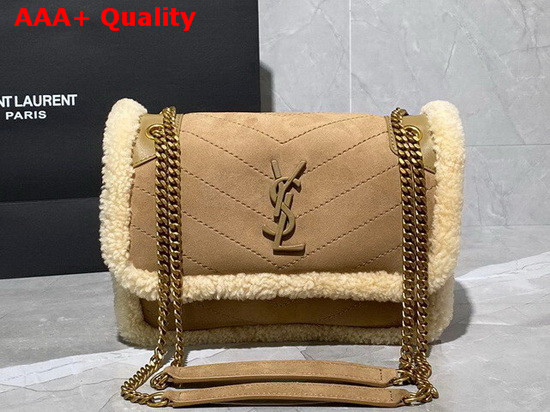 Saint Laurent Niki Baby in Nubuck and Shearling Natural Replica