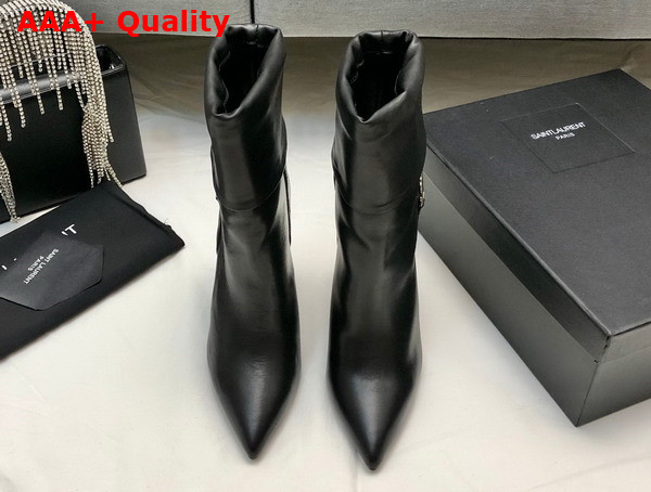 Saint Laurent Niki Booties in Black Smooth Leather and Silver Tone Monogram Replica