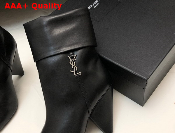 Saint Laurent Niki Booties in Black Smooth Leather and Silver Tone Monogram Replica