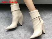 Saint Laurent Niki Booties in Smooth Leather and Silver Tone Monogram Real Beige Replica