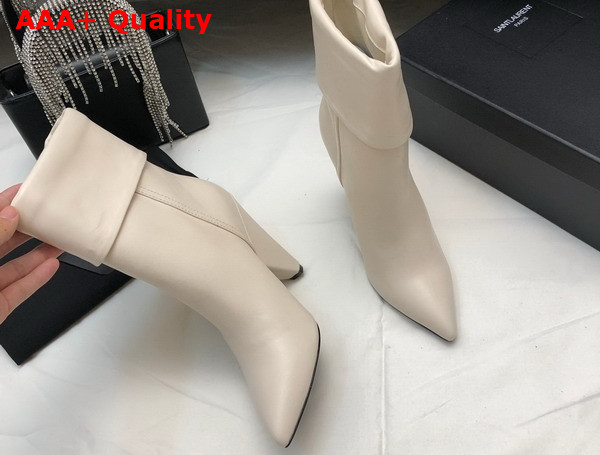 Saint Laurent Niki Booties in Smooth Leather and Silver Tone Monogram Real Beige Replica