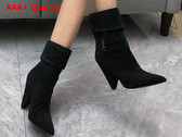 Saint Laurent Niki Booties in Suede and Silver Tone Monogram Noir Replica