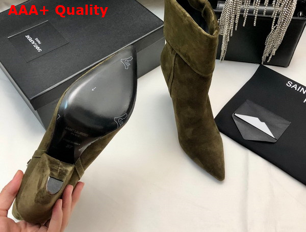 Saint Laurent Niki Booties in Suede and Silver Tone Monogram Sable Replica