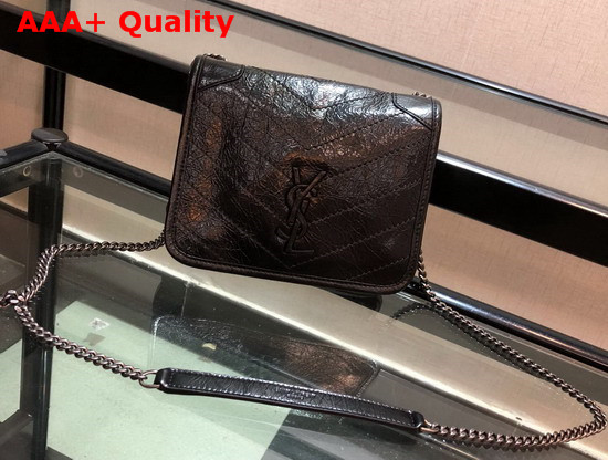 Saint Laurent Niki Chain Wallet in Black Crinkled Vintage Leather Replica