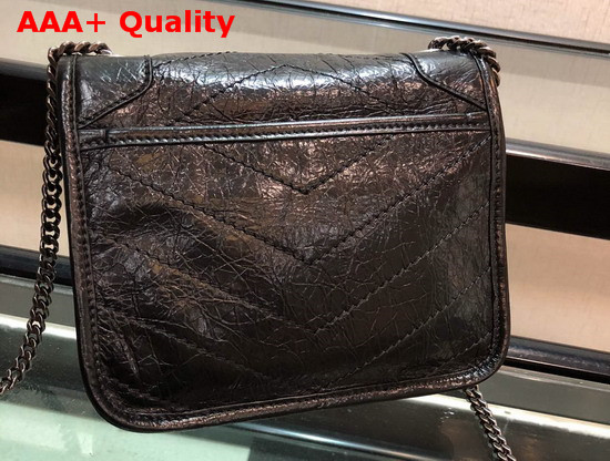 Saint Laurent Niki Chain Wallet in Black Crinkled Vintage Leather Replica