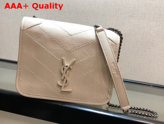 Saint Laurent Niki Chain Wallet in Crinkled Vintage Leather Blanc Vintage Replica