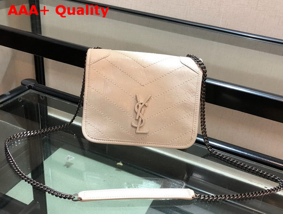 Saint Laurent Niki Chain Wallet in Crinkled Vintage Leather Blanc Vintage Replica