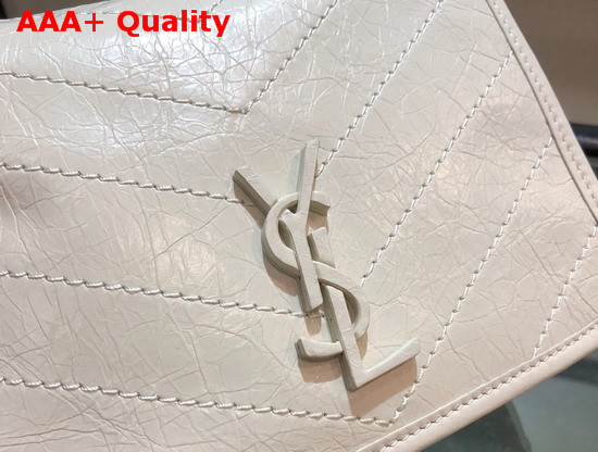 Saint Laurent Niki Chain Wallet in Crinkled Vintage Leather Blanc Vintage Replica