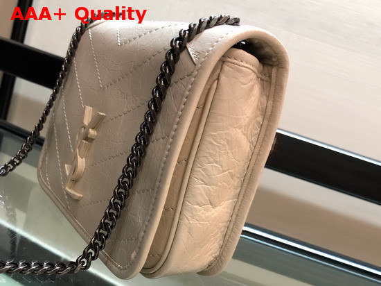 Saint Laurent Niki Chain Wallet in Crinkled Vintage Leather Blanc Vintage Replica