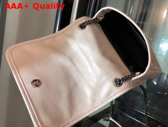 Saint Laurent Niki Chain Wallet in Crinkled Vintage Leather Blanc Vintage Replica