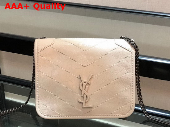 Saint Laurent Niki Chain Wallet in Crinkled Vintage Leather Blanc Vintage Replica