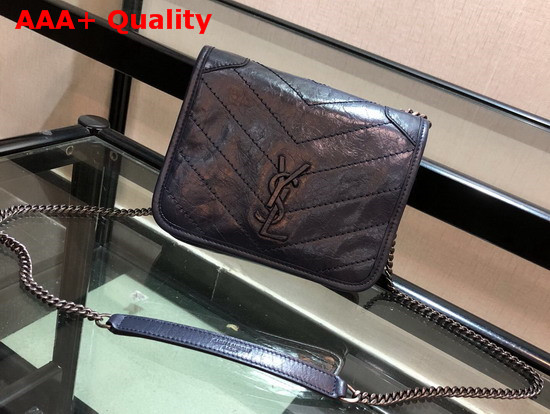 Saint Laurent Niki Chain Wallet in Navy Crinkled Vintage Leather Replica