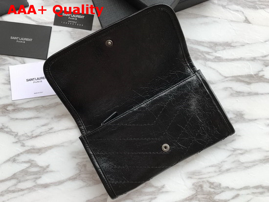 Saint Laurent Niki Large Wallet Black Crinkled Vintage Leather Replica