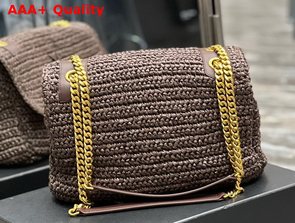 Saint Laurent Niki Medium Chain Bag in Brown Raffia and Leather Replica