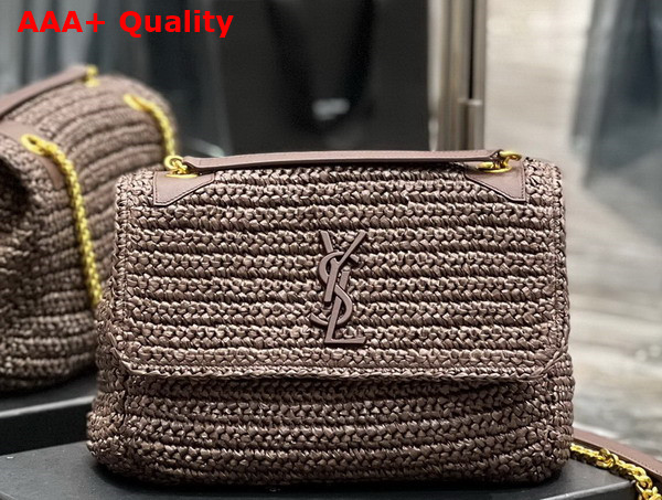 Saint Laurent Niki Medium Chain Bag in Brown Raffia and Leather Replica