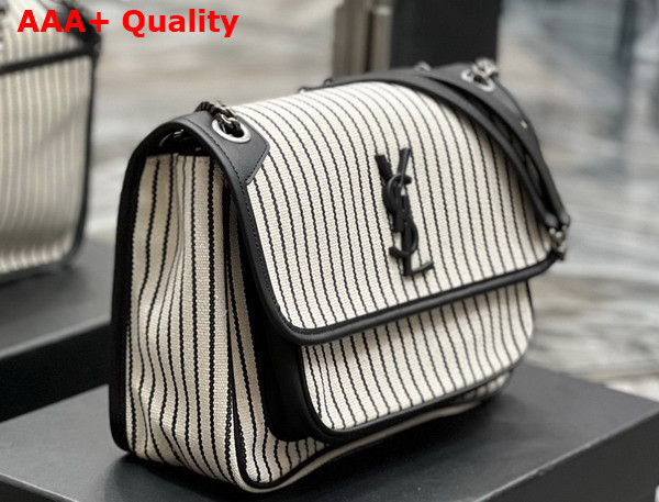 Saint Laurent Niki Medium Chain Bag in Canvas Cream Et Noir Replica
