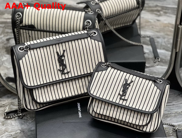 Saint Laurent Niki Medium Chain Bag in Canvas Cream Et Noir Replica