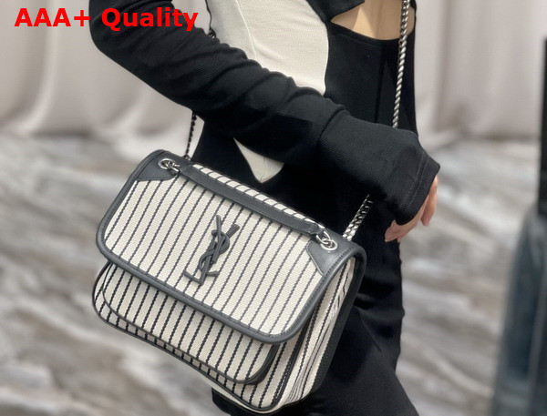 Saint Laurent Niki Medium Chain Bag in Canvas Cream Et Noir Replica