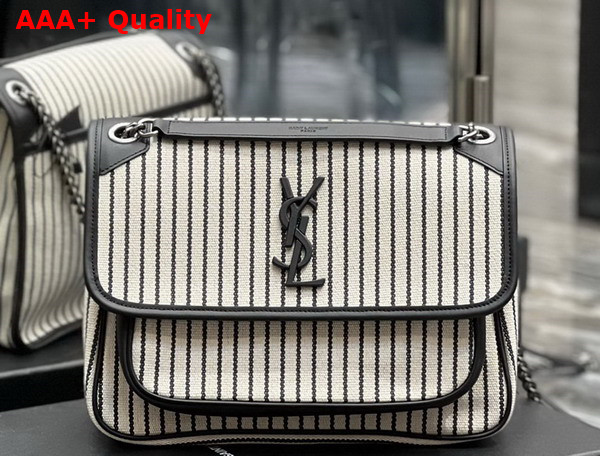 Saint Laurent Niki Medium Chain Bag in Canvas Cream Et Noir Replica