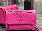 Saint Laurent Niki Medium Chain Bag in Neon Pink Crinkled Lambskin Replica