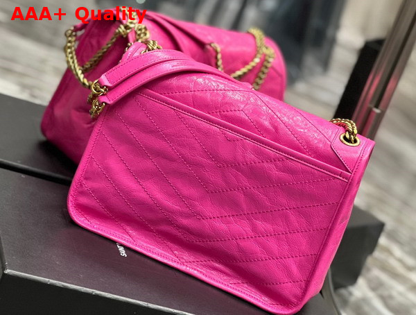 Saint Laurent Niki Medium Chain Bag in Neon Pink Crinkled Lambskin Replica