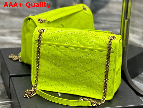 Saint Laurent Niki Medium Chain Bag in Neon Yellow Crinkled Lambskin Replica