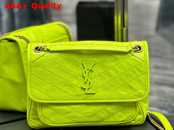 Saint Laurent Niki Medium Chain Bag in Neon Yellow Crinkled Lambskin Replica