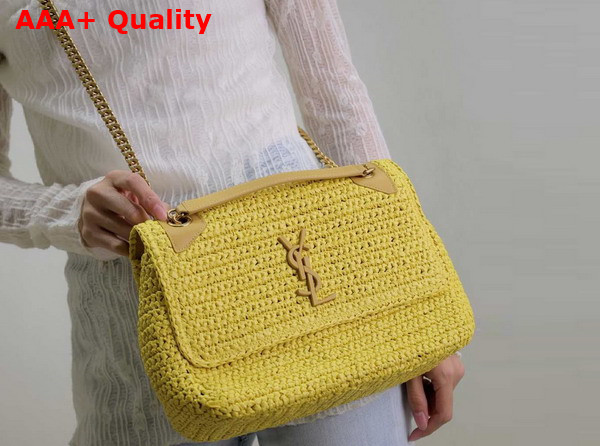 Saint Laurent Niki Medium Chain Bag in Yellow Raffia Replica
