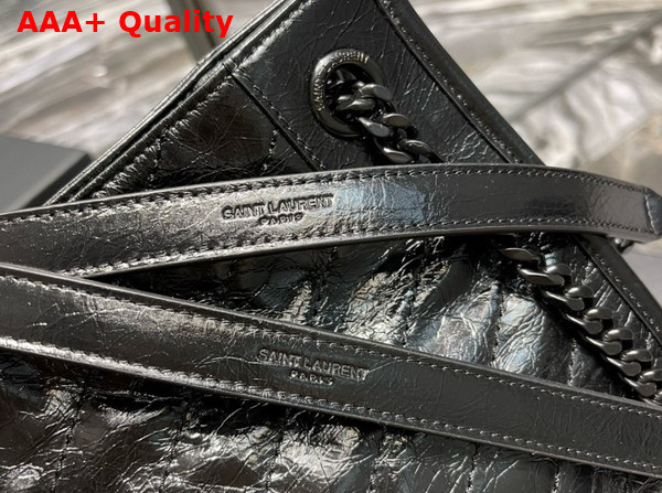 Saint Laurent Niki Medium Shopping in Black Vintage Leather with Black Metal Hardware Replica