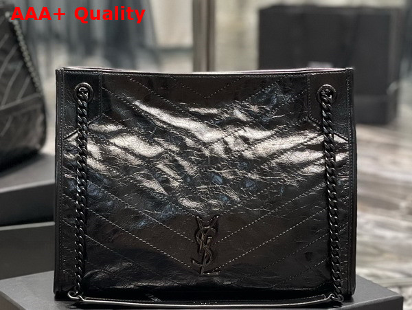 Saint Laurent Niki Medium Shopping in Black Vintage Leather with Black Metal Hardware Replica