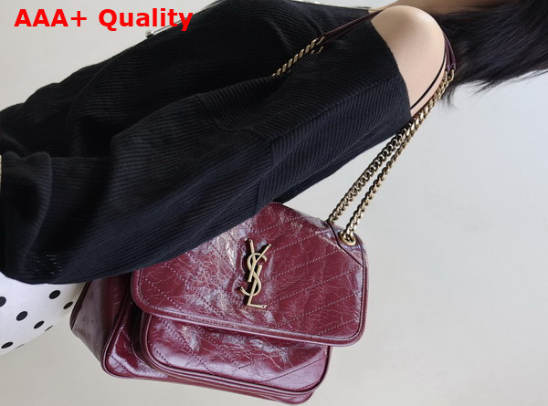 Saint Laurent Niki Medium in Burgundy Vintage Leather Replica
