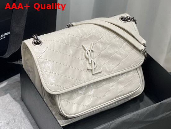 Saint Laurent Niki Medium in Crinkled Vintage Leather Blanc Vintage Replica