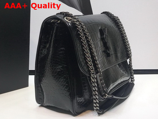 Saint Laurent Niki Medium in Crocodile Embossed Patent Leather Black Replica
