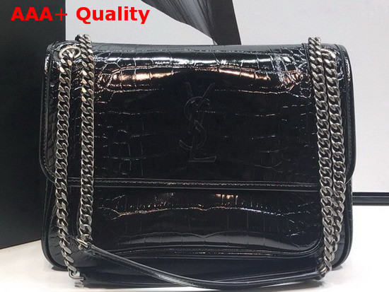 Saint Laurent Niki Medium in Crocodile Embossed Patent Leather Black Replica