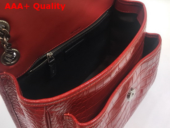 Saint Laurent Niki Medium in Crocodile Embossed Patent Leather Red Replica
