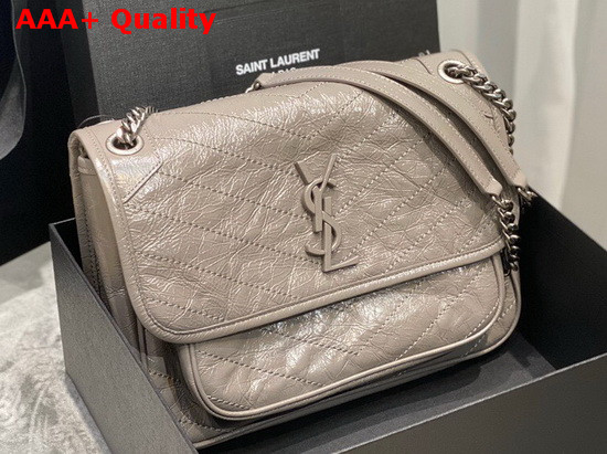 Saint Laurent Niki Medium in Fog Crinkled Vintage Leather Replica