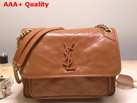 Saint Laurent Niki Medium in Light Caramel Quilted Crinkled Vintage Leather Replica