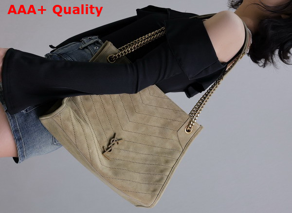 Saint Laurent Niki Shopping Bag in Khaki Suede Calfskin Replica