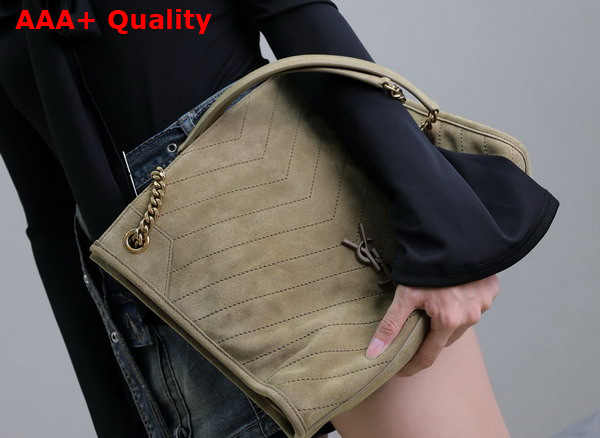 Saint Laurent Niki Shopping Bag in Khaki Suede Calfskin Replica