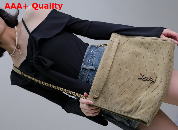Saint Laurent Niki Shopping Bag in Khaki Suede Calfskin Replica