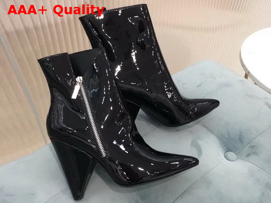 Saint Laurent Niki Wedge Booties in Black Patent Leather Replica