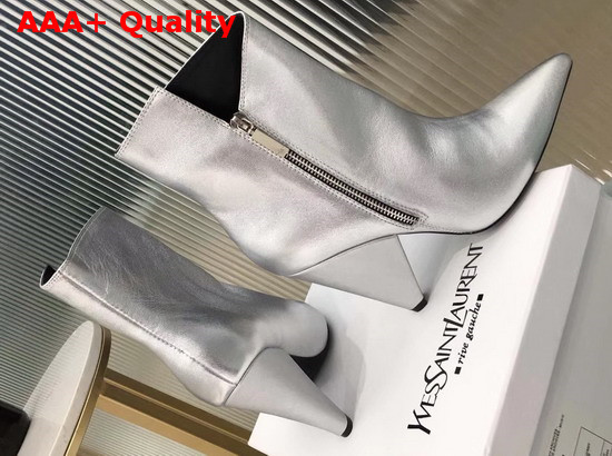 Saint Laurent Niki Wedge Booties in Silver Leather Replica