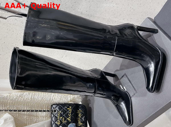 Saint Laurent Nina High Boots in Black Glazed Calfskin Replica