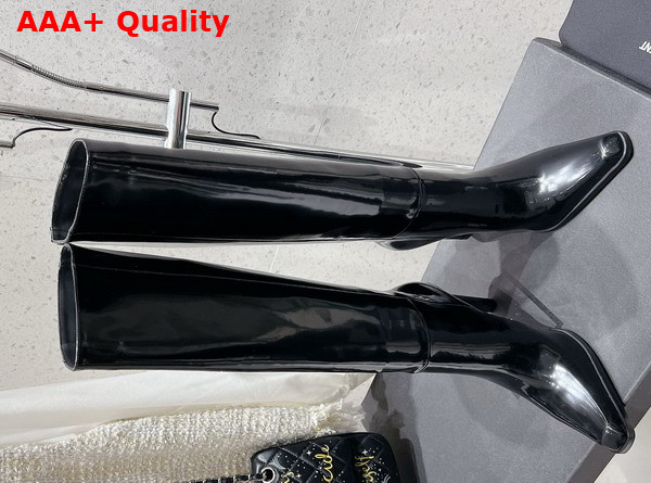 Saint Laurent Nina High Boots in Black Glazed Calfskin Replica