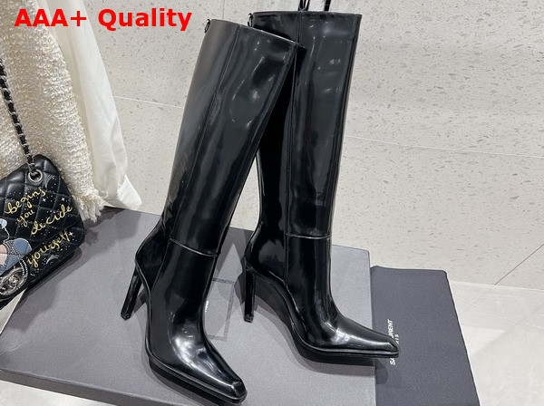 Saint Laurent Nina High Boots in Black Glazed Calfskin Replica